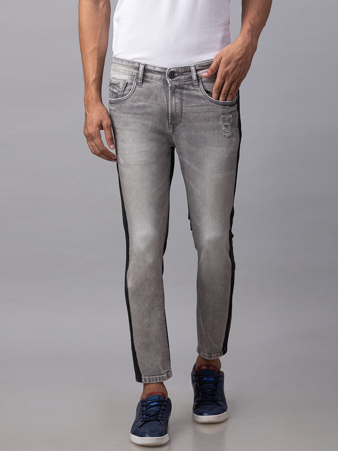 Spykar Men Grey Cotton Slim Fit Tapered Length Jeans (Kano)