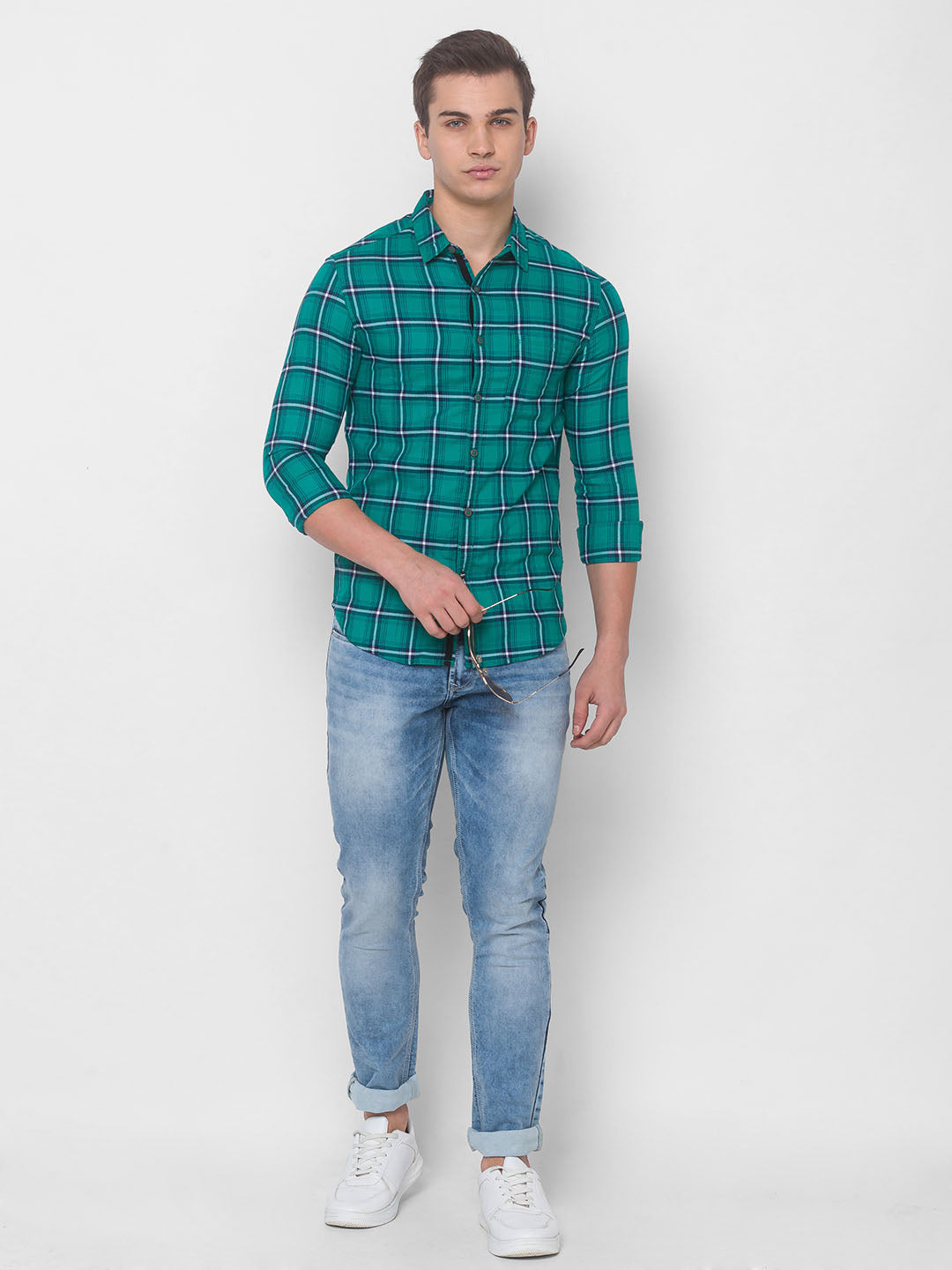 Spykar Men Green Cotton Slim Fit Shirt