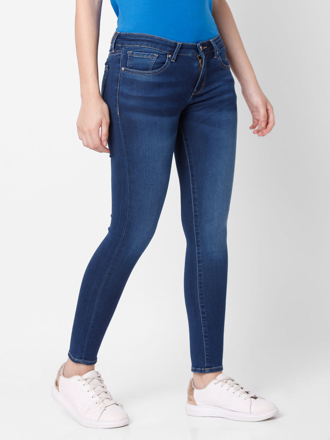 Spykar Women Blue Cotton Flare Fit Ankle Length Jeans (Elissa)