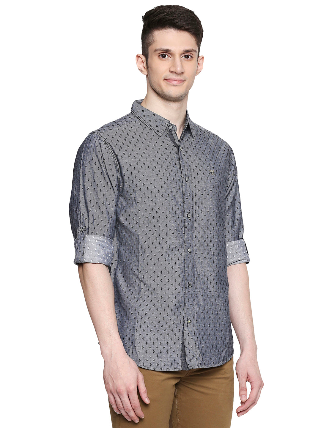 Spykar Men Grey Cotton Slim Fit Shirt