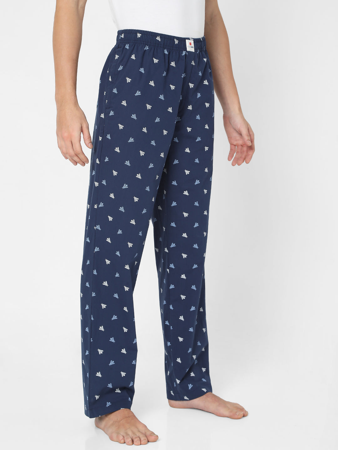 Men Premium Navy Cotton Printed Pyjama- Underjeans By Spykar