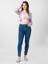 Spykar Women Pink Cotton Floral Crop Top