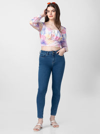 Spykar Women Pink Cotton Floral Crop Top
