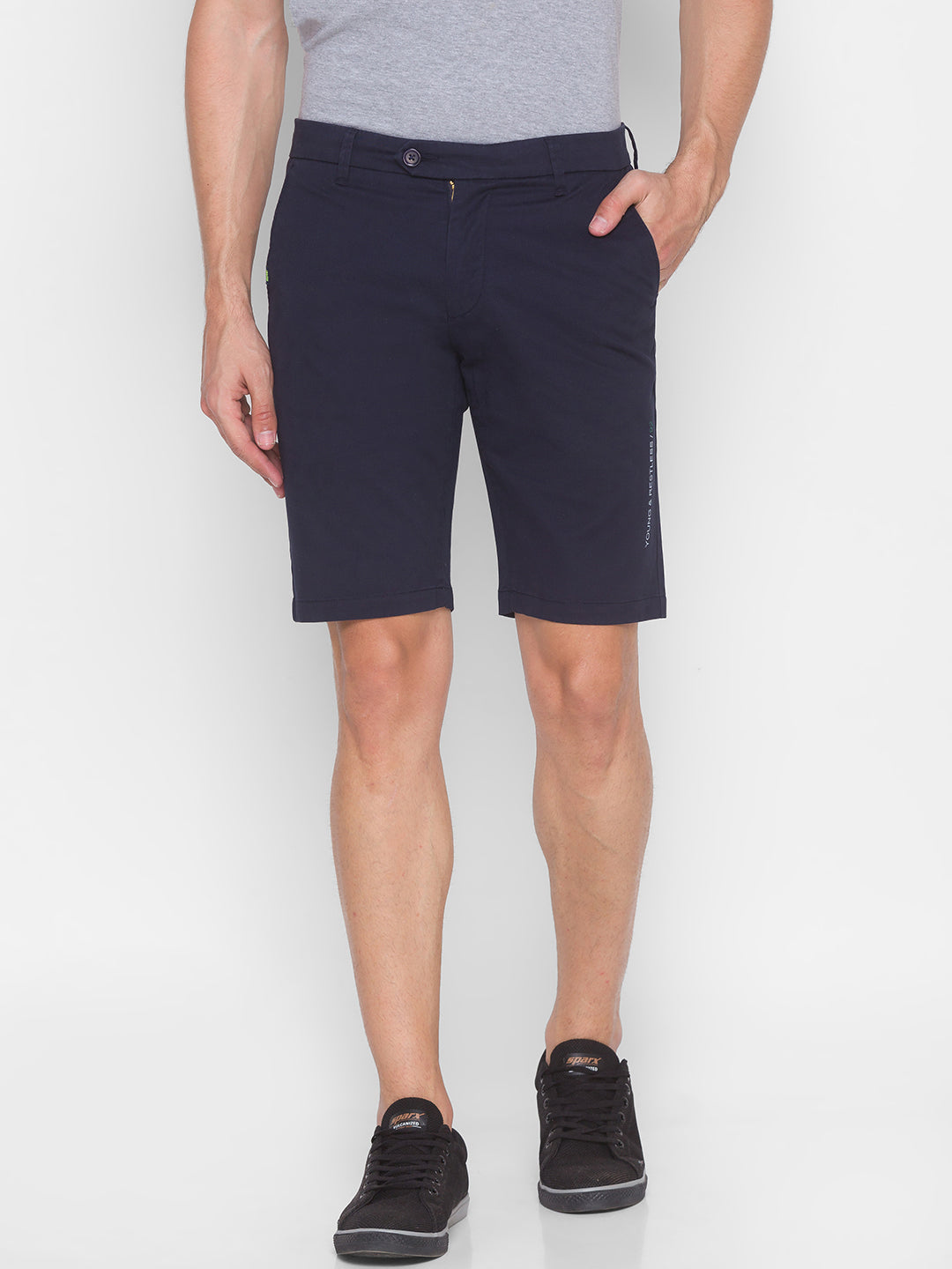 Spykar Men Blue Cotton Slim Fit Casual Shorts