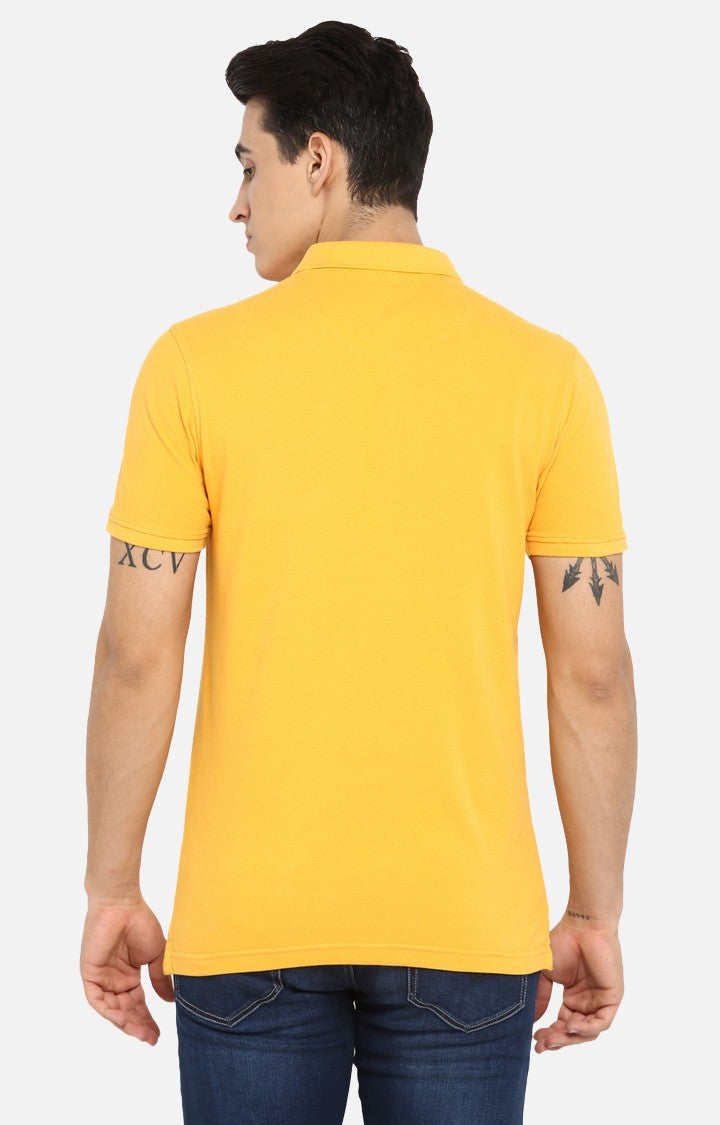 Spykar Yellow Solid Slim Fit Polo T-Shirt