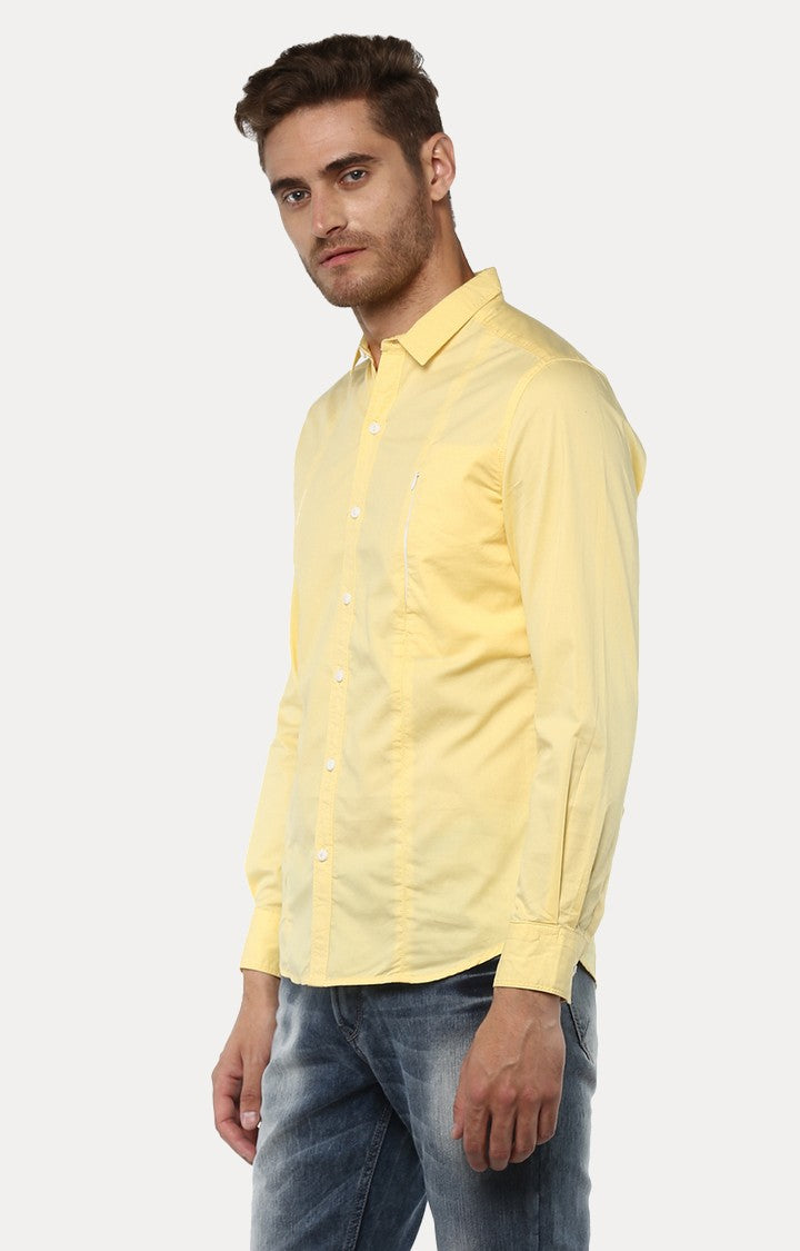 Spykar Men'S Yellow Cotton Solid Casual Shirts