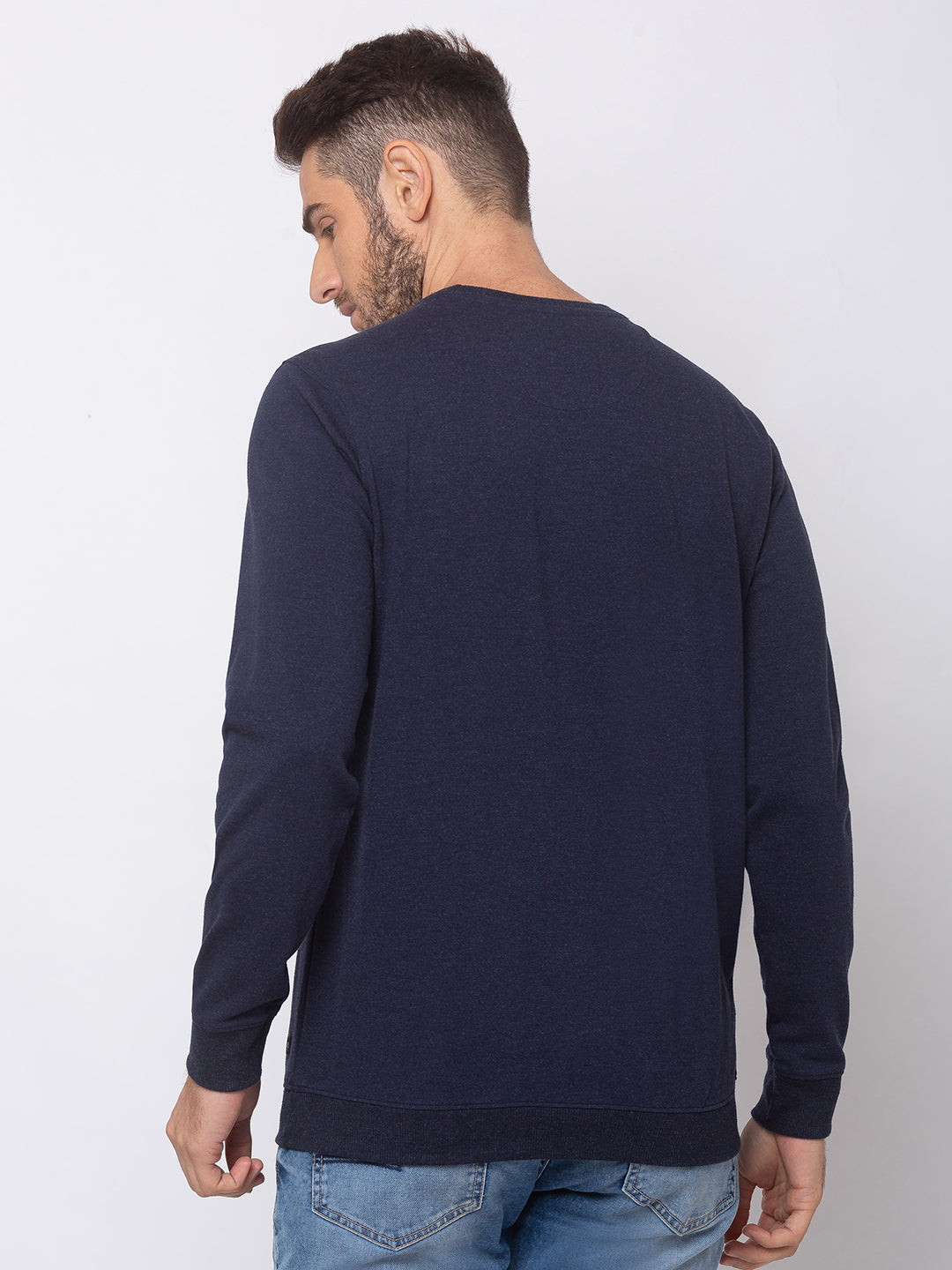 Spykar Navy Blue Blended Slim Fit Sweatshirt For Men