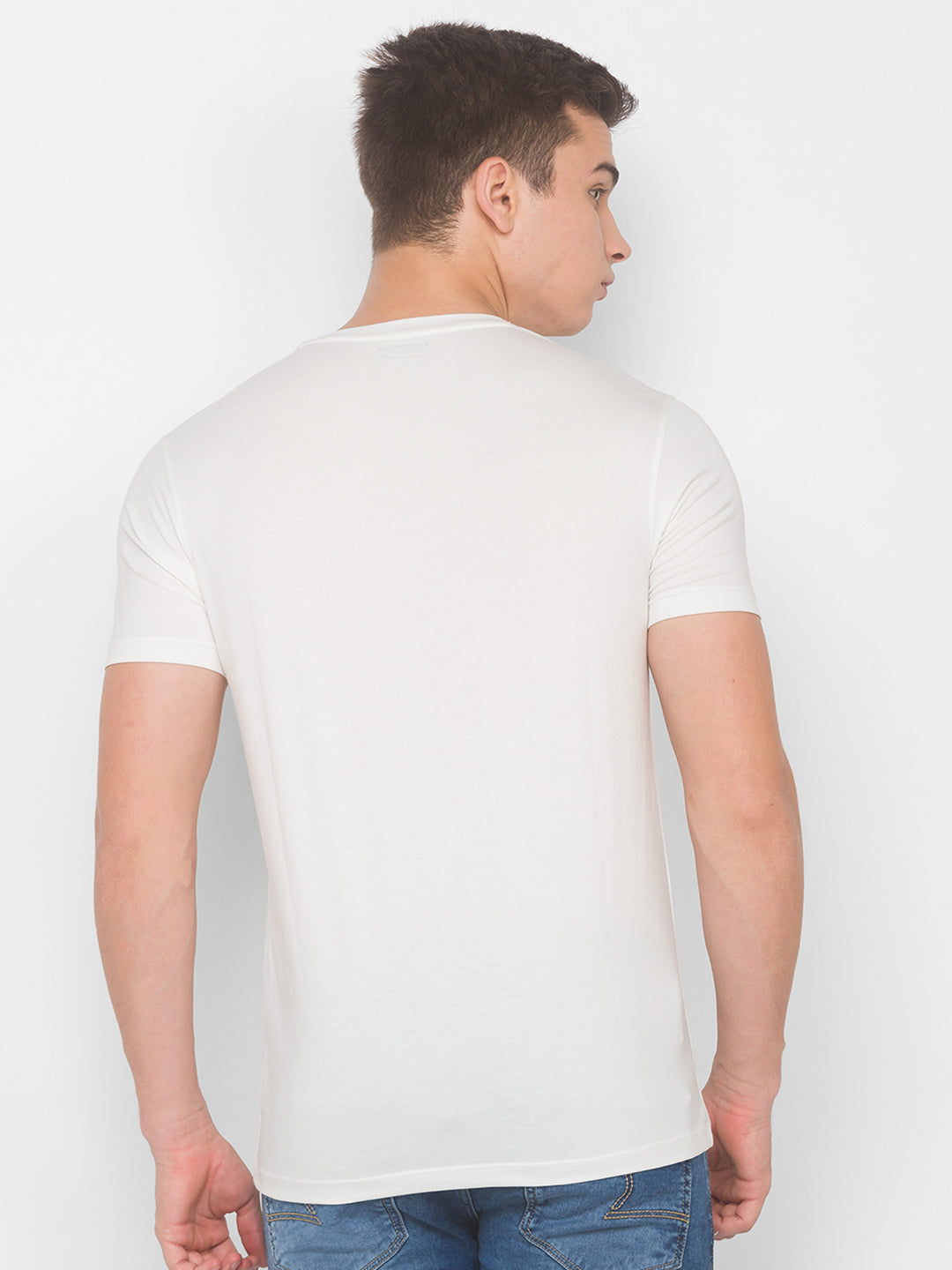 Spykar Men Beige Cotton Slim Fit Round Neck T-Shirt