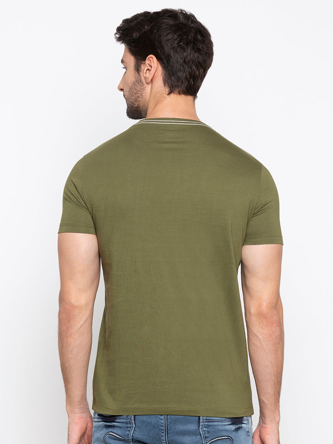 Spykar Men Green Cotton Slim Fit Round Neck T-Shirt