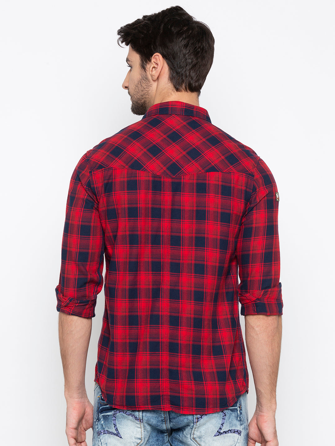 Spykar Men Red Checked Slim Fit Casual Shirt