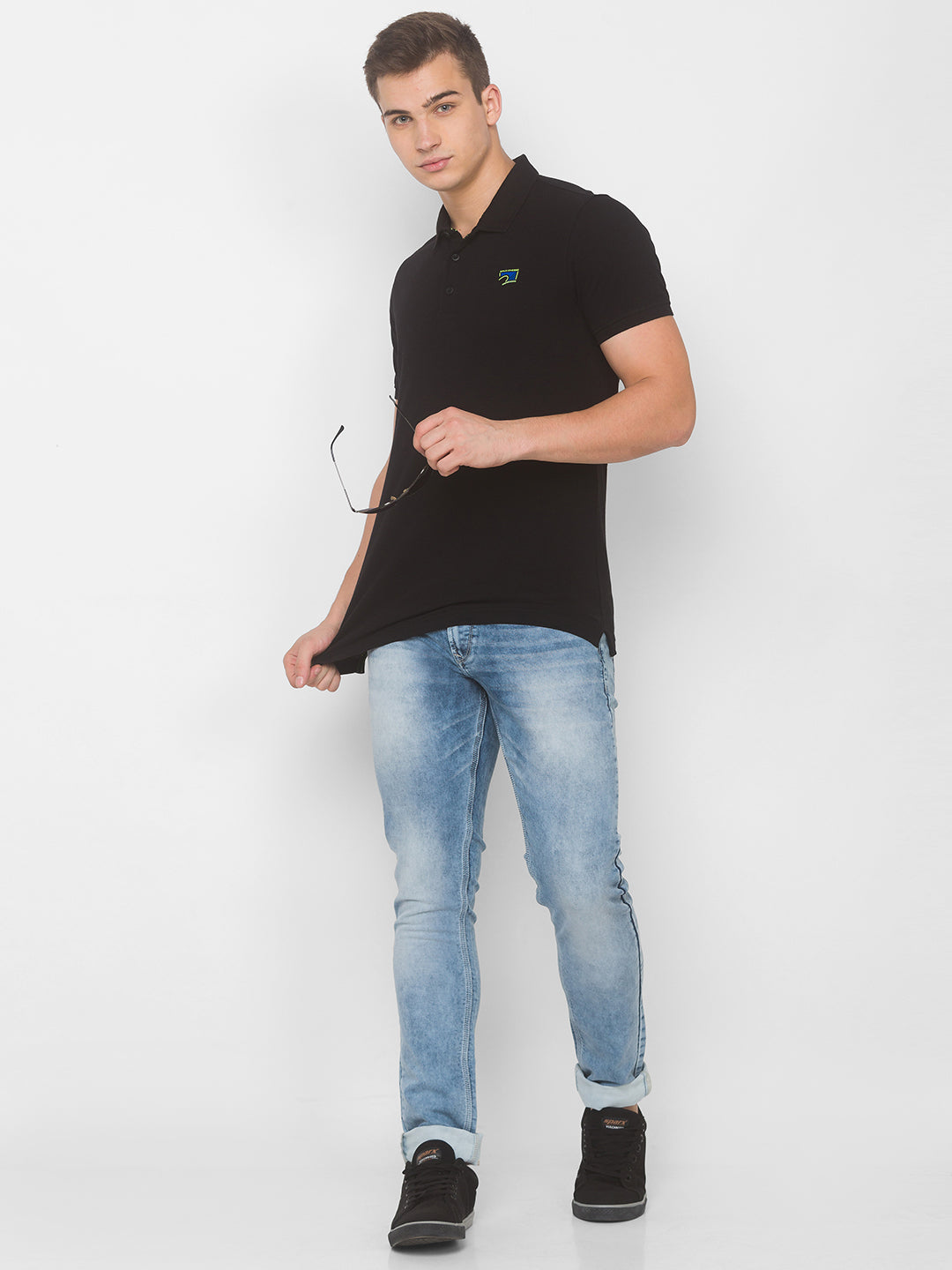 Spykar Men Black Cotton Slim Fit Polo T-Shirt