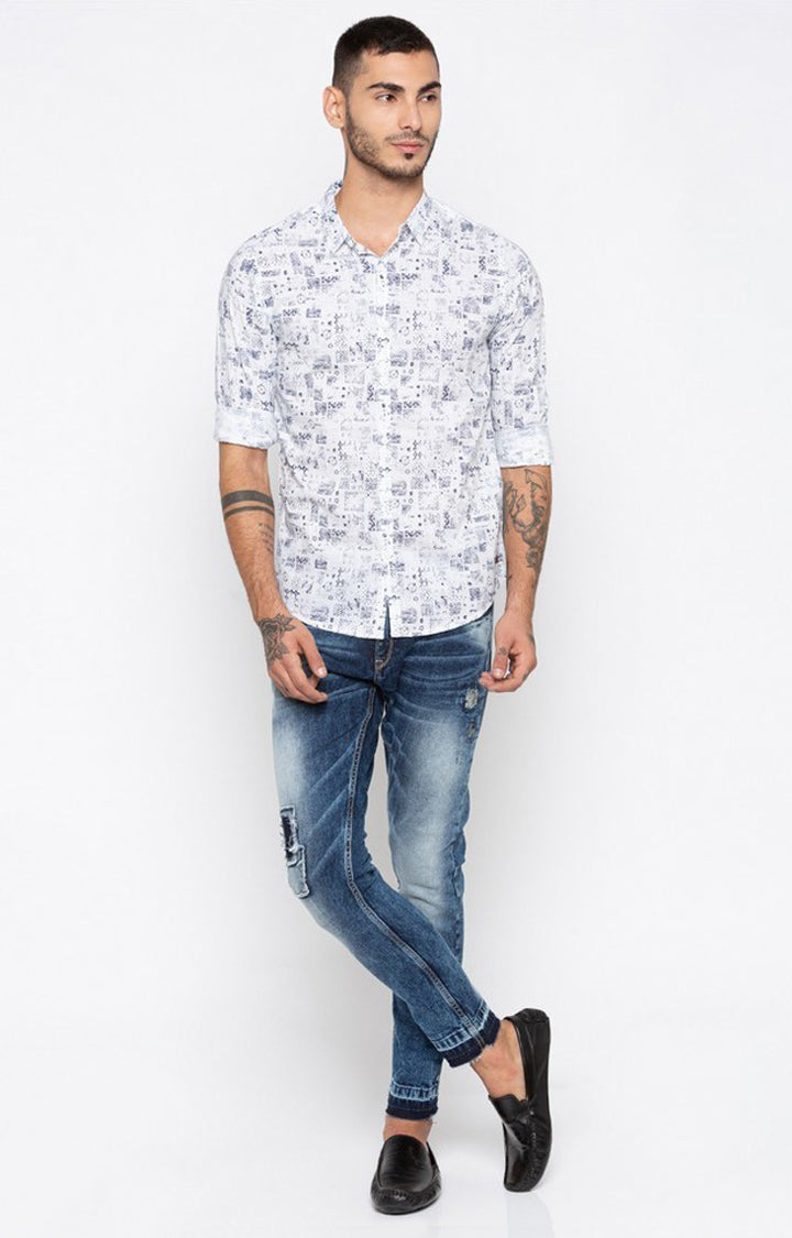 Spykar Men'S White Cotton Printed Casual Shirts