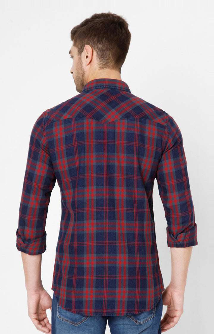 Spykar Red Cotton Slim Fit Shirts For Men