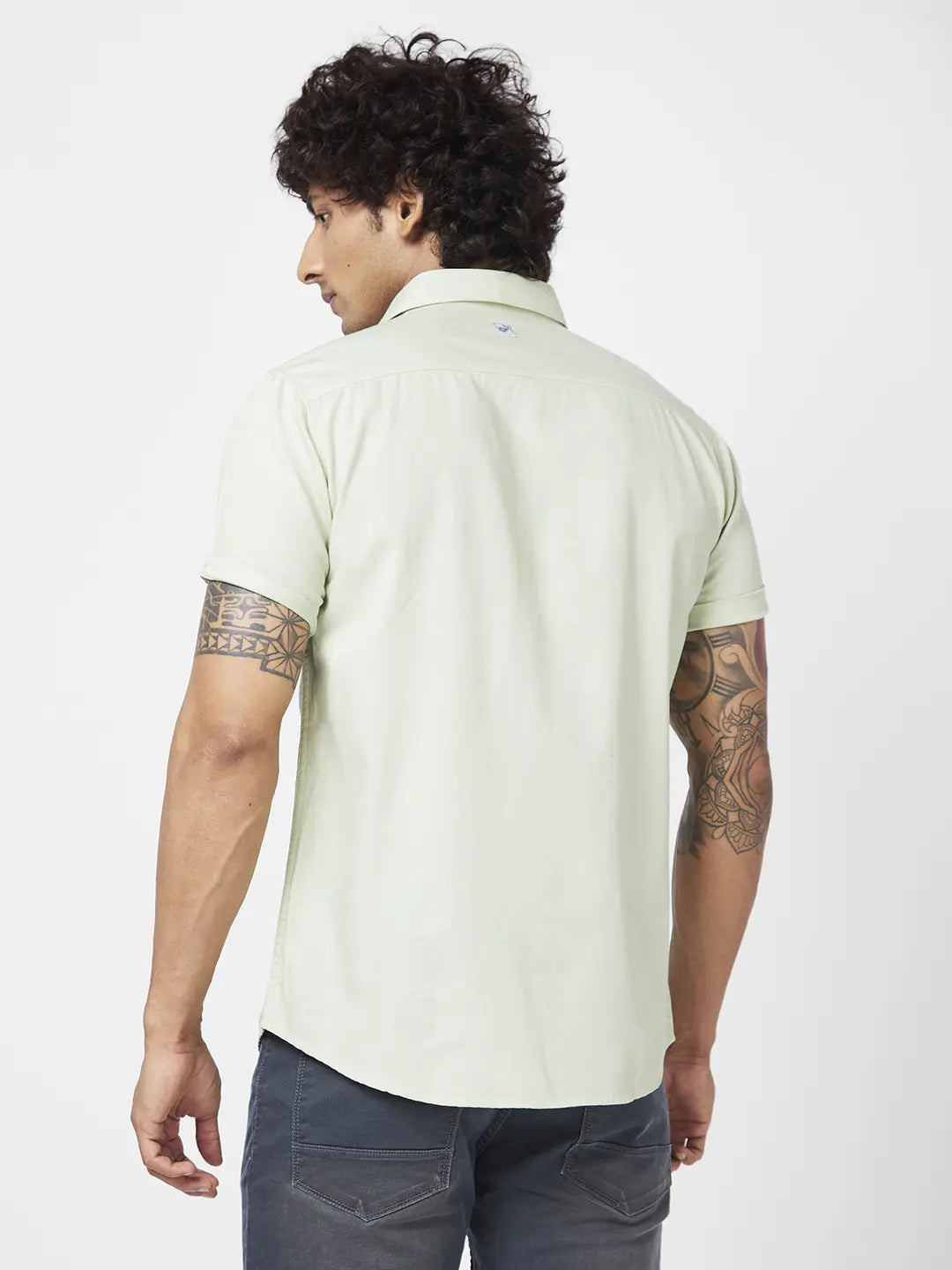 Spykar Men Dusty Green Twill Regular Slim Fit Half Sleeve Casual Plain Shirt