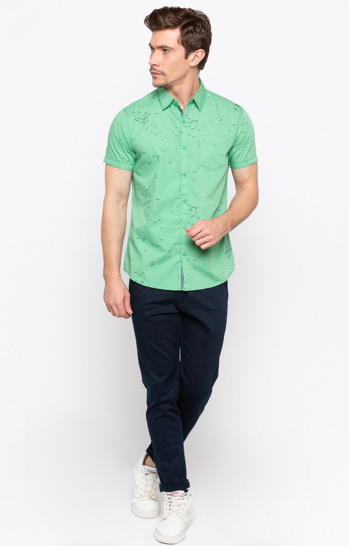 Spykar Men'S Green Cotton Printed Casual Shirts