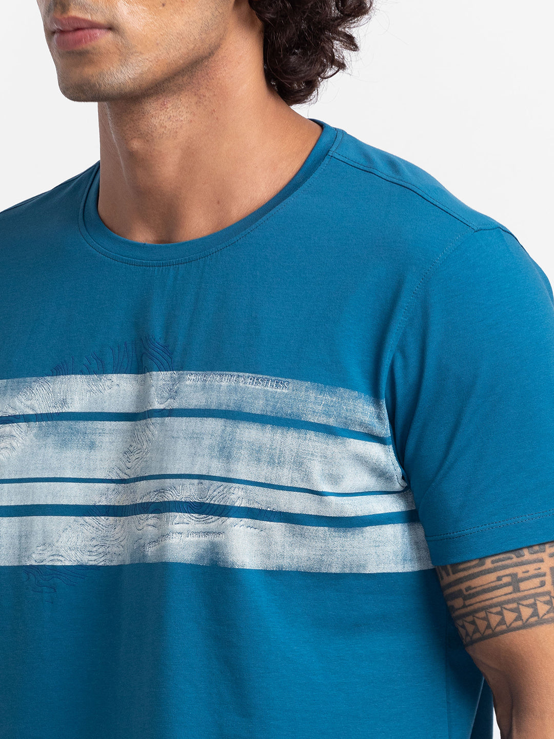 Spykar Men Light Teal Half Sleeve Printed Casual T-Shirt