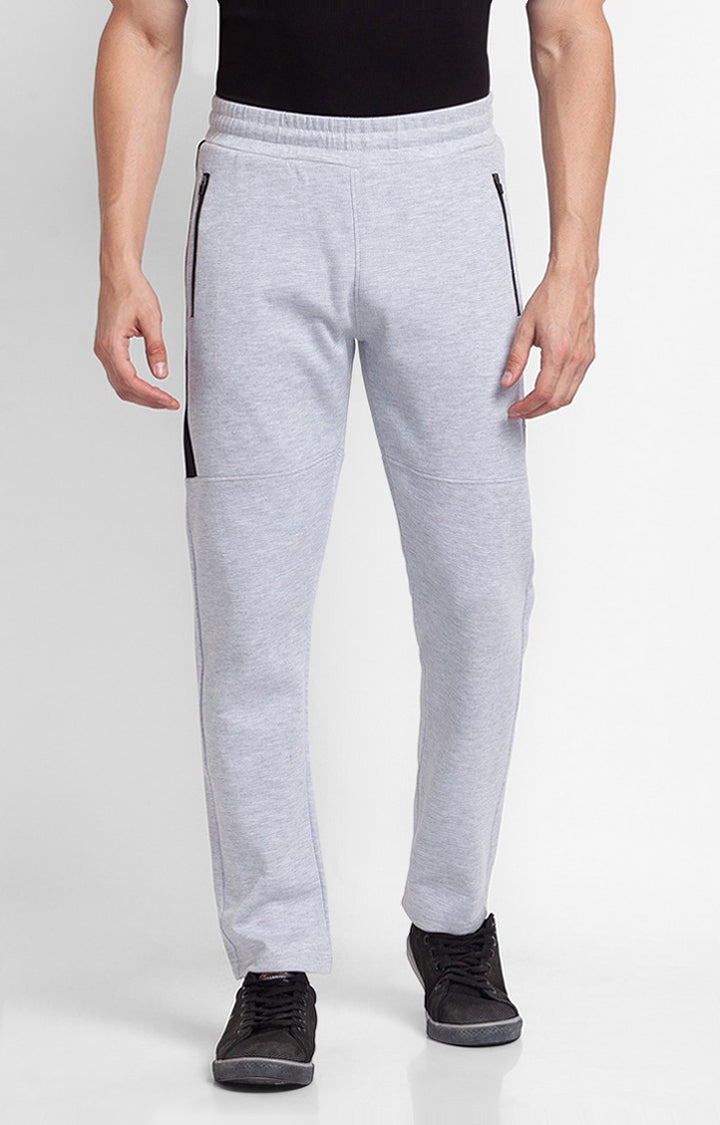 Spykar Grey Melange Cotton Slim Fit Trackpant For Men