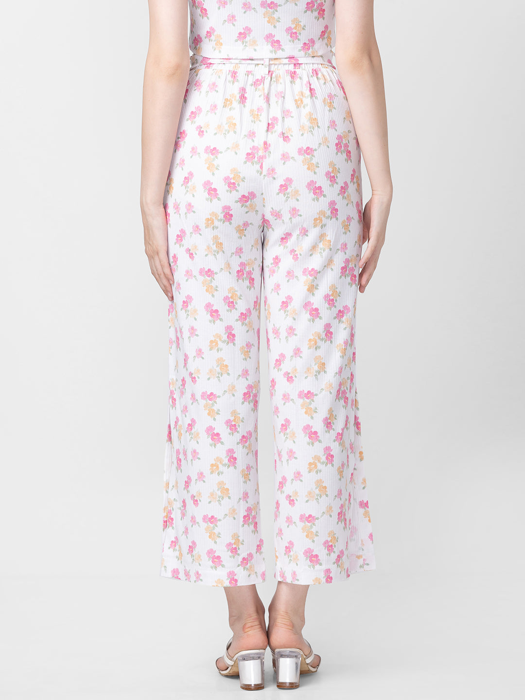 Spykar Women Off-White Cotton Regular Fit Floral Print Trackpant