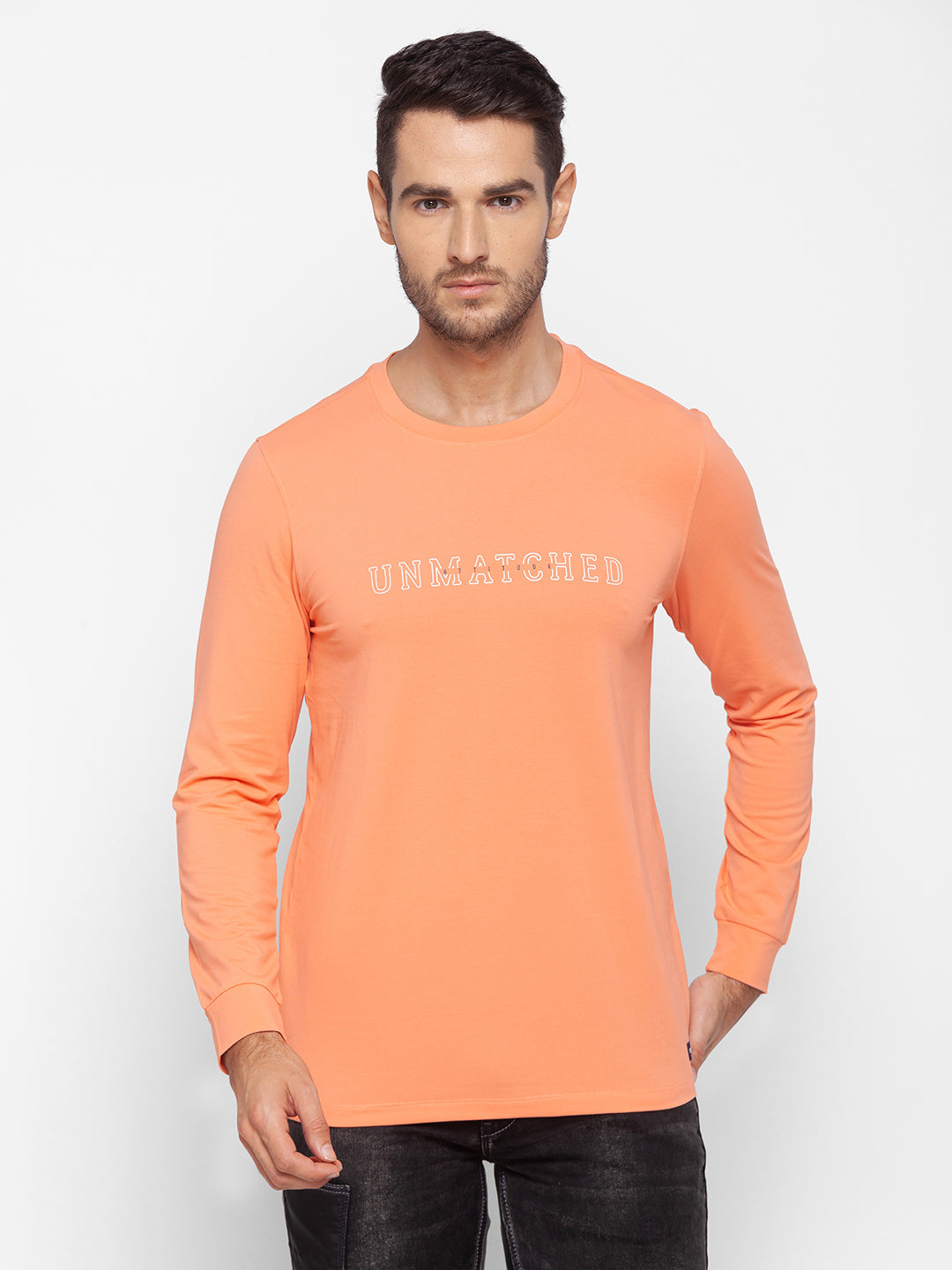 Spykar Men Pink Cotton Slim Fit Round Neck T-Shirt