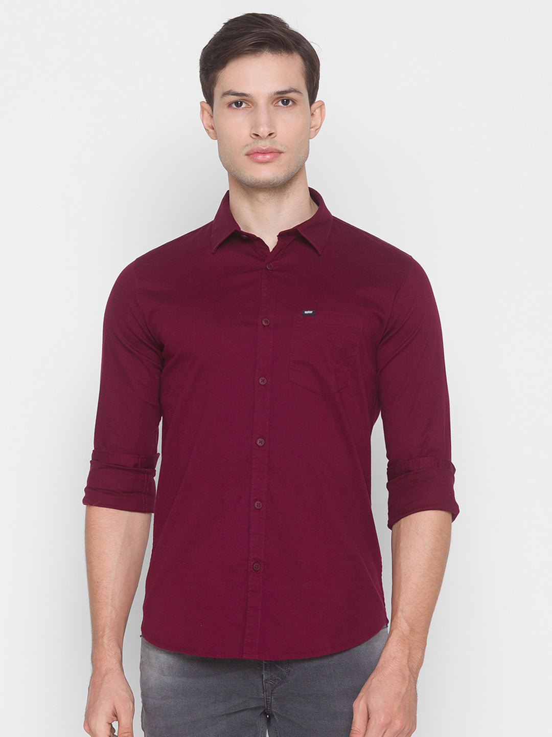 Spykar Slim Fit Red Cotton Men Shirt