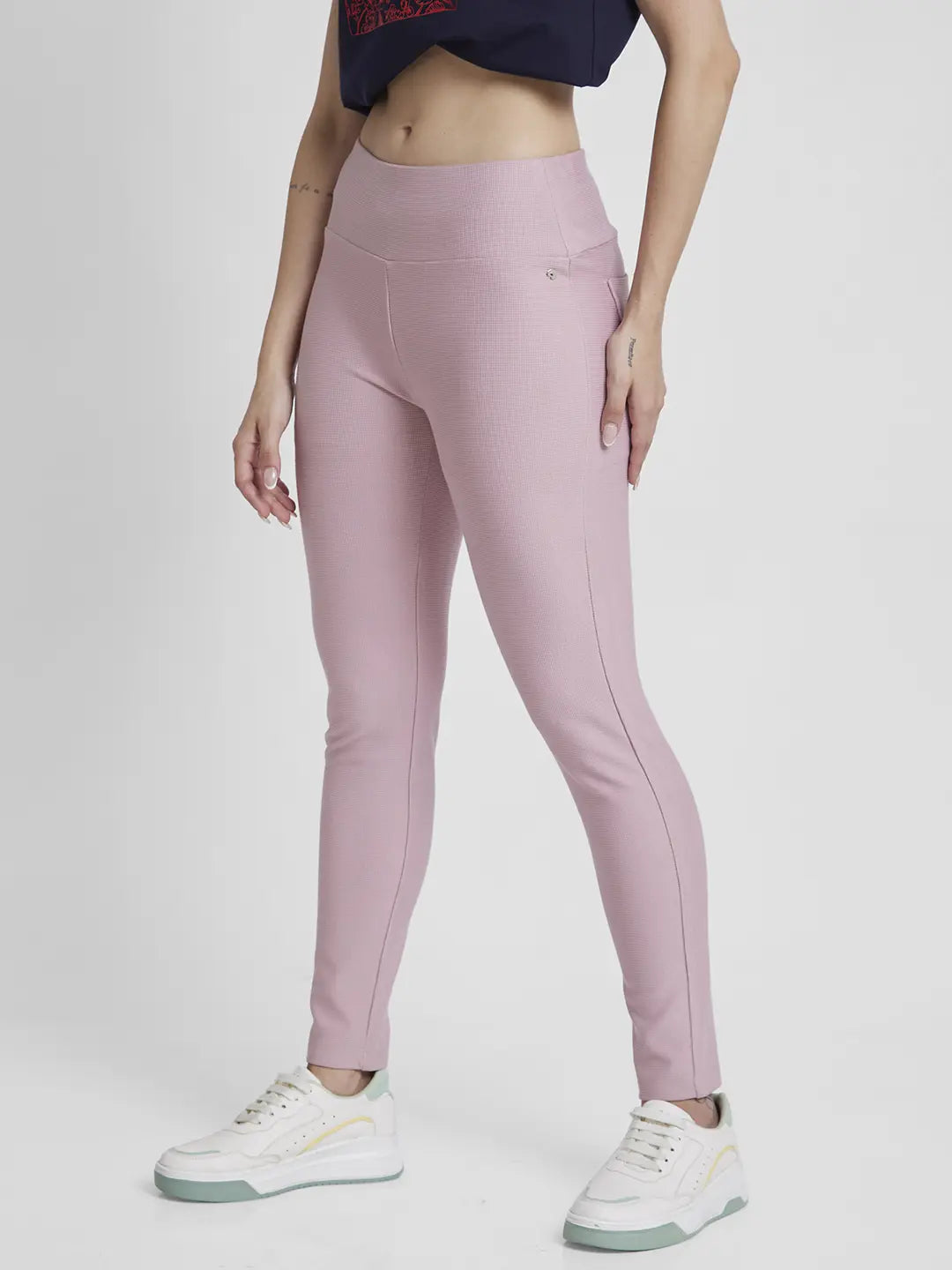 Spykar Women Powder Pink Blended Skinny Fit Ankle Length Trackpant