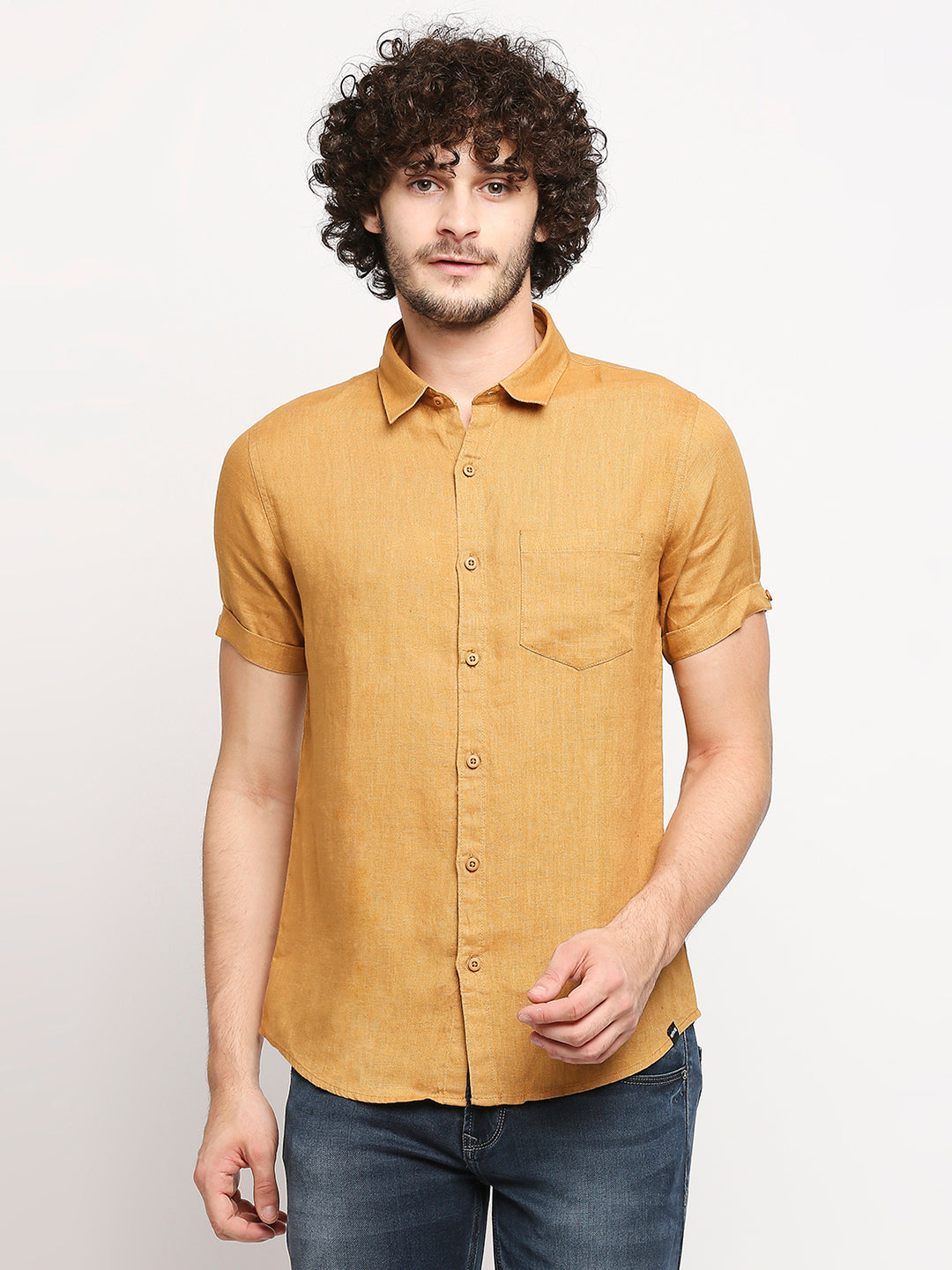 Spykar Men Khaki Cotton Shirts (Slim)