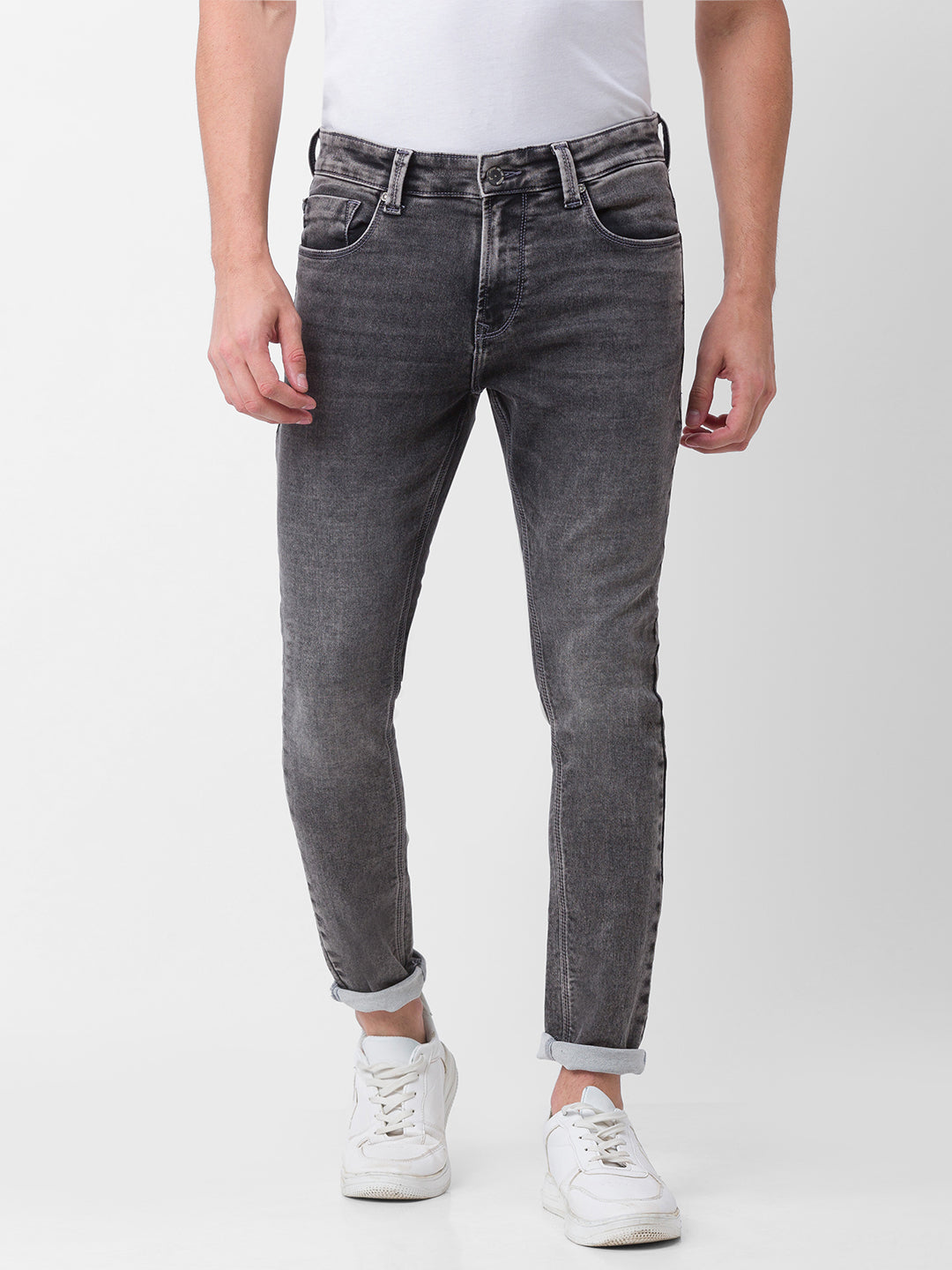Buy Spykar Grey Cotton Slim Fit Tapered Length Jeans For Men