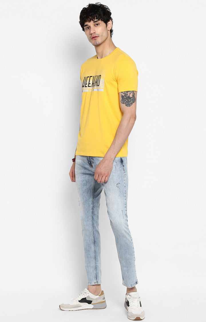 Spykar Yellow Printed Shoe Liners Men T-Shirts