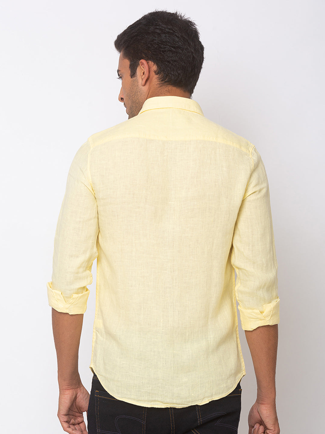 Spykar Men Yellow Cotton Slim Fit Shirt