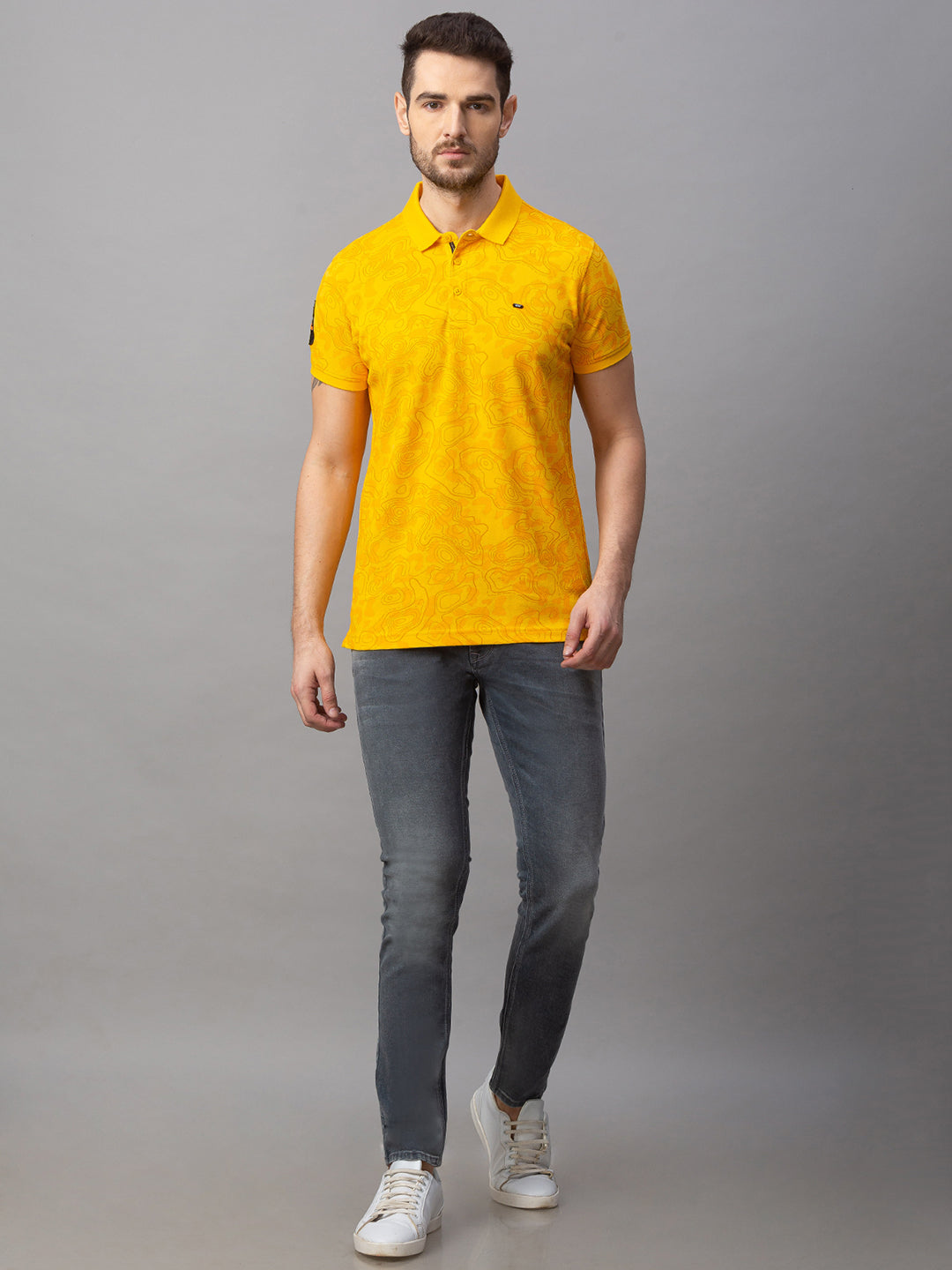 Spykar Men Yellow Cotton Slim Fit Polo T-Shirt