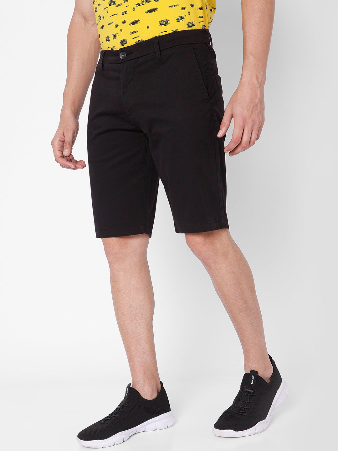 Spykar Men Black Cotton Slim Fit Casual Shorts