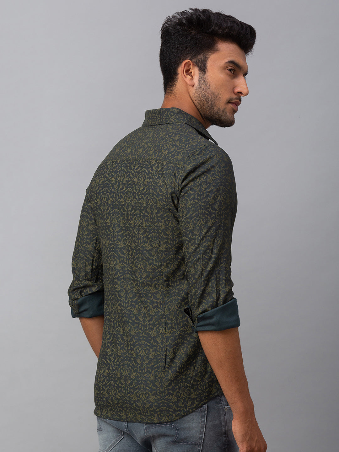 Spykar Men Green Cotton Slim Fit Shirt