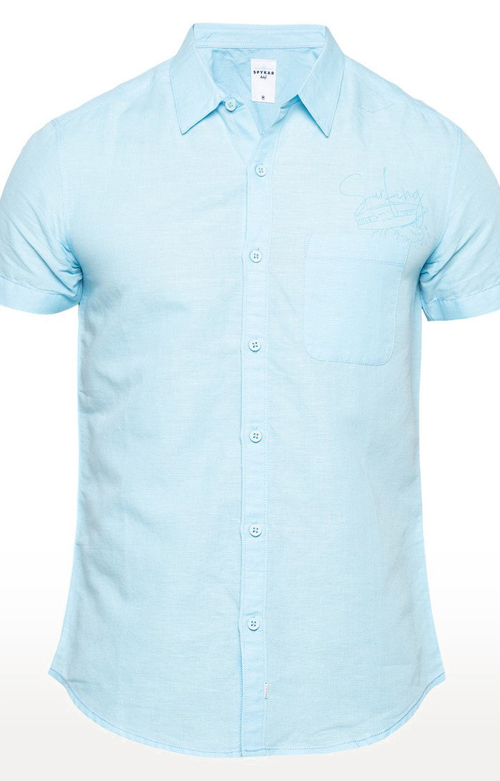 Spykar Men'S Blue Cotton Solid Casual Shirts