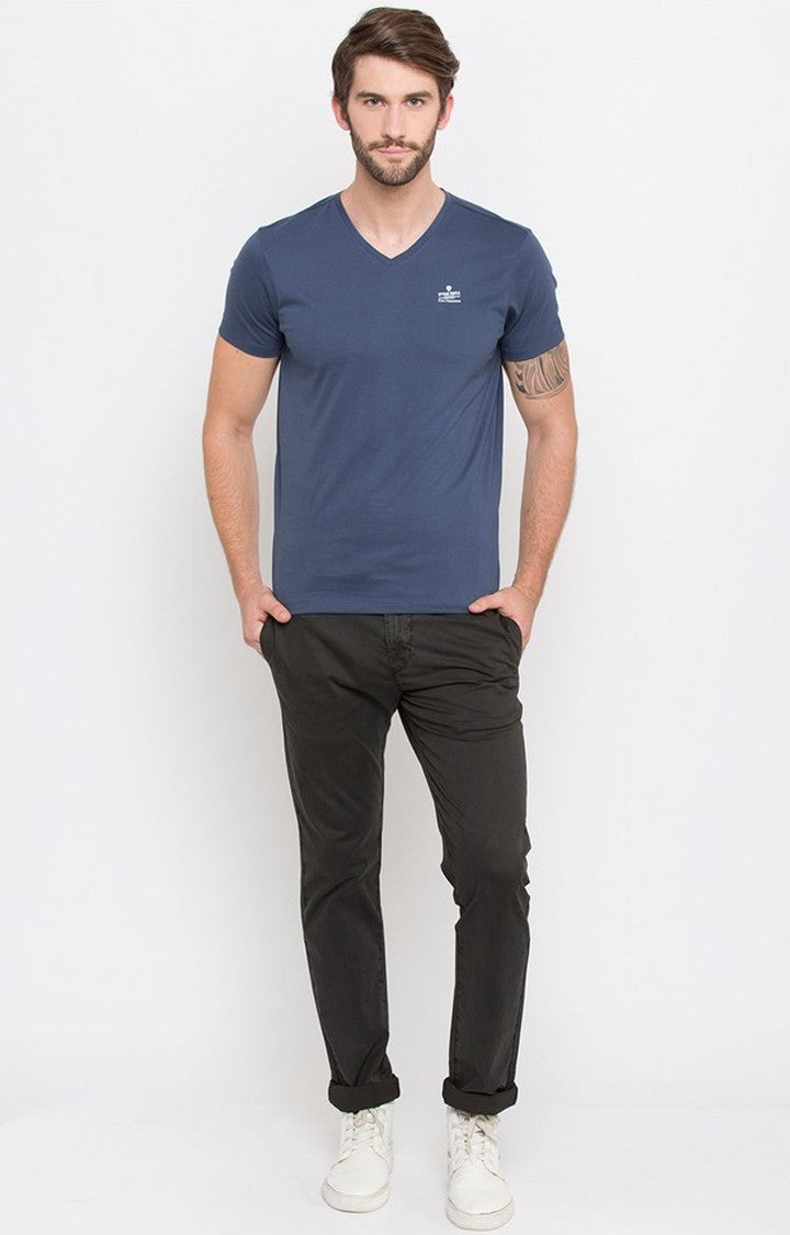 Spykar Blue Solid Slim Fit Men T-Shirts