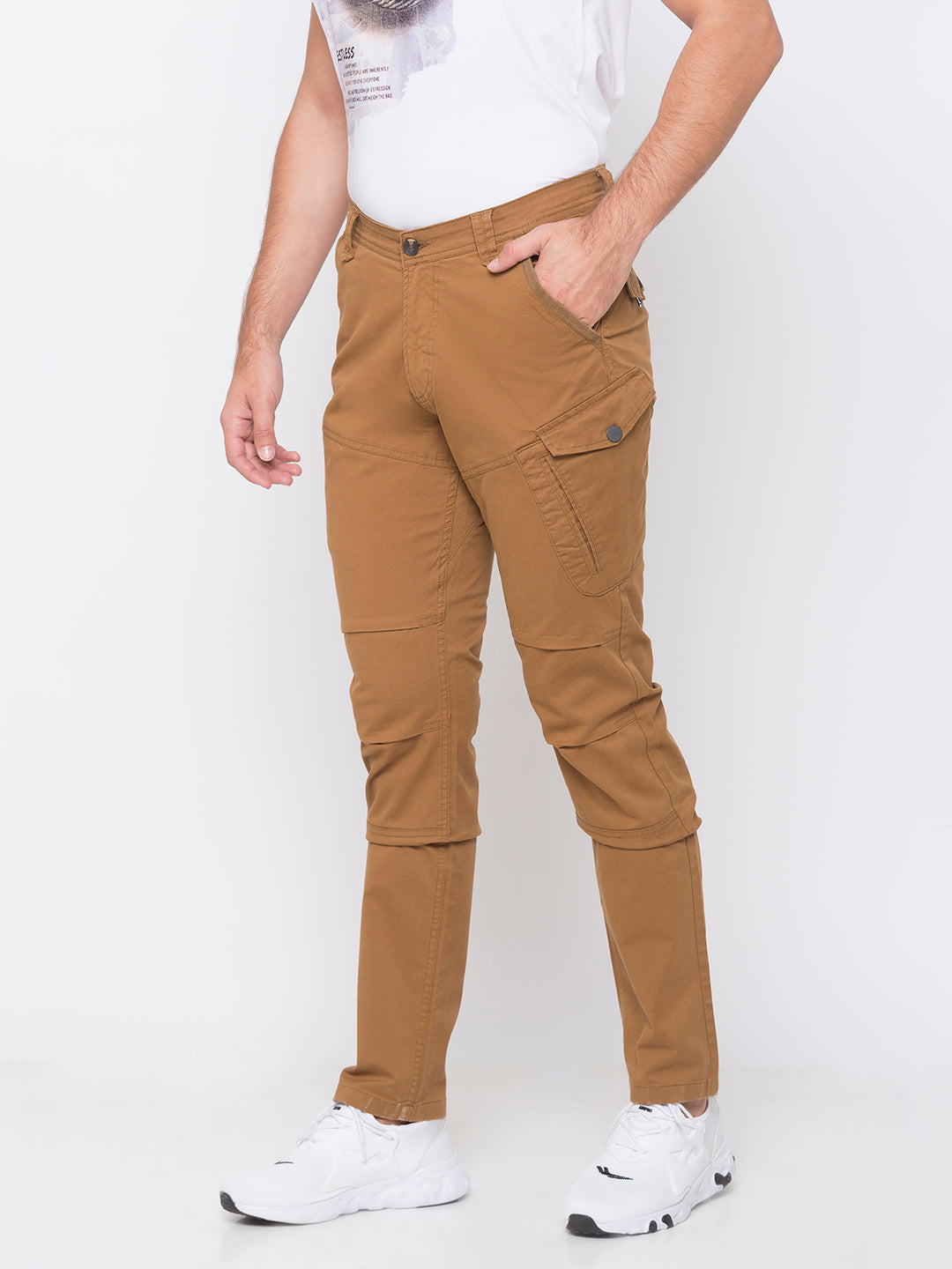 Spykar Men Yellow Cotton Slim Fit Casual Trousers