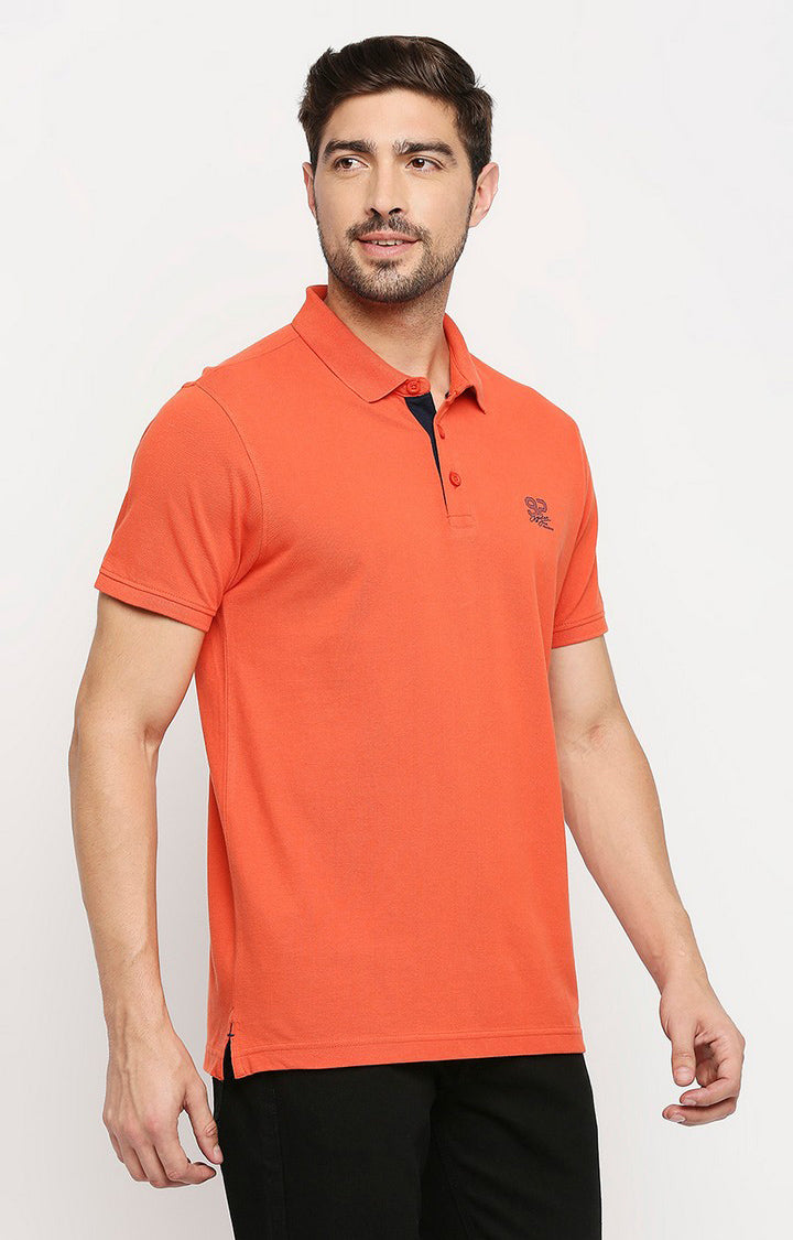 Spykar Men Orange Cotton Regular Polo T-Shirt