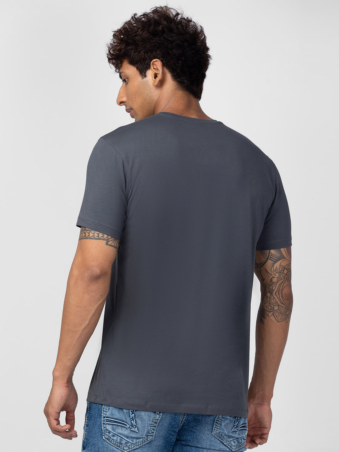 Spykar Men Slate Grey Cotton Regular Fit Half Sleeve Printed T-Shirt