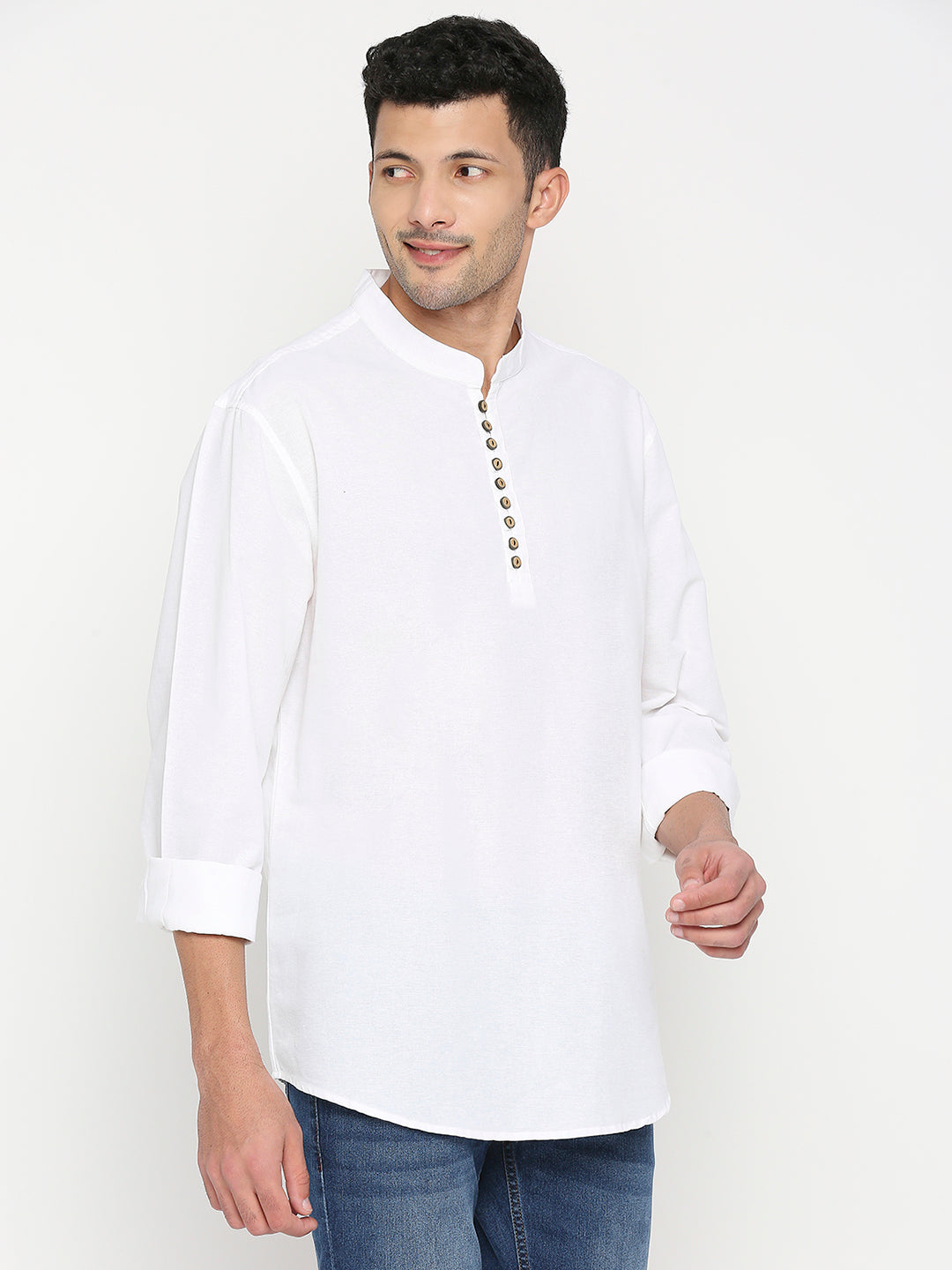 Spykar White Cotton Full Sleeve Plain Shirt For Men