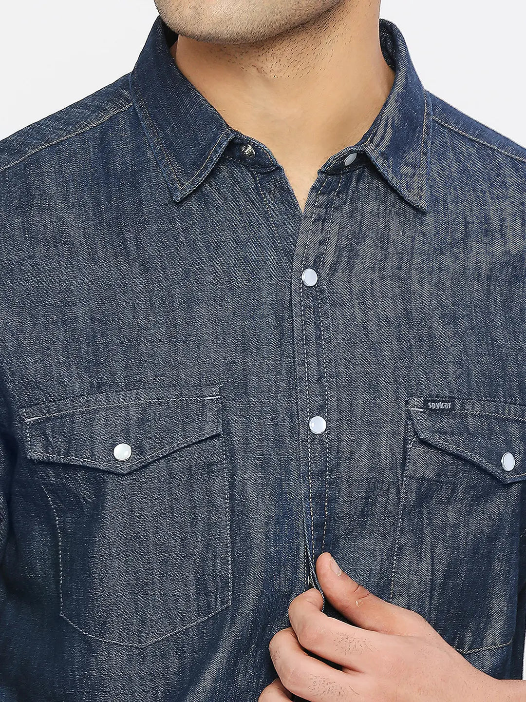 Spykar Men Dark Blue Cotton Slim Fit Full Sleeve Denim Shirt