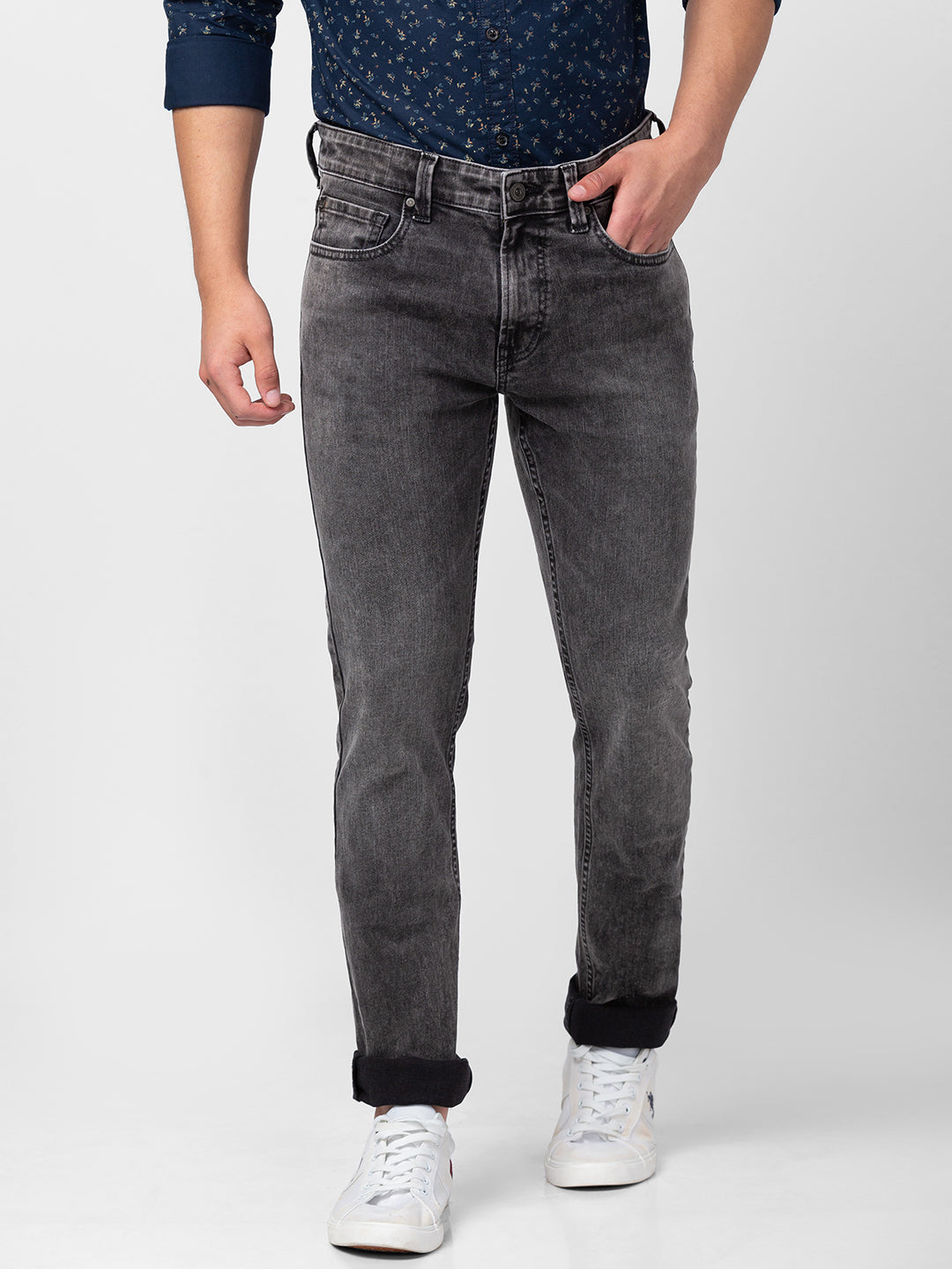 Buy OnlineSpykar Men Carbon Black Solid Slim HighRise Jeans Jogger