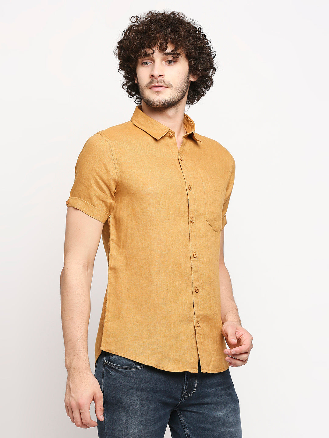 Spykar Men Khaki Cotton Shirts (Slim)