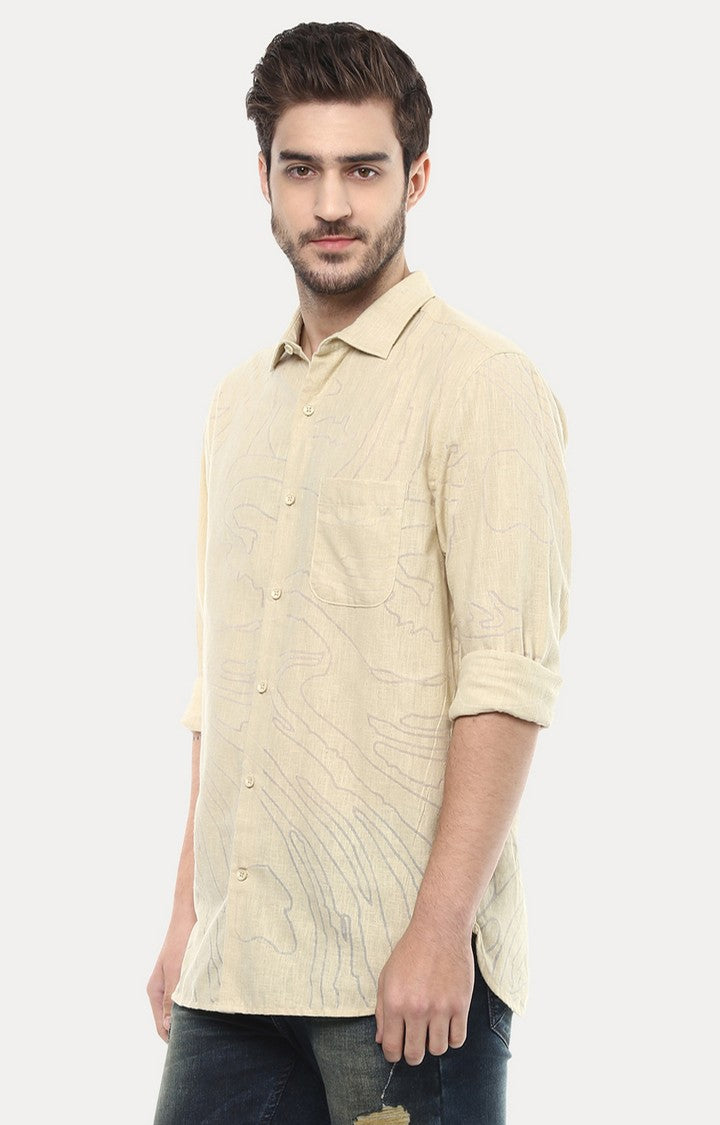 Spykar Men'S Beige Cotton Printed Casual Shirts