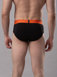 Men Premium Cotton Blend Black-Orange Brief- Underjeans By Spykar