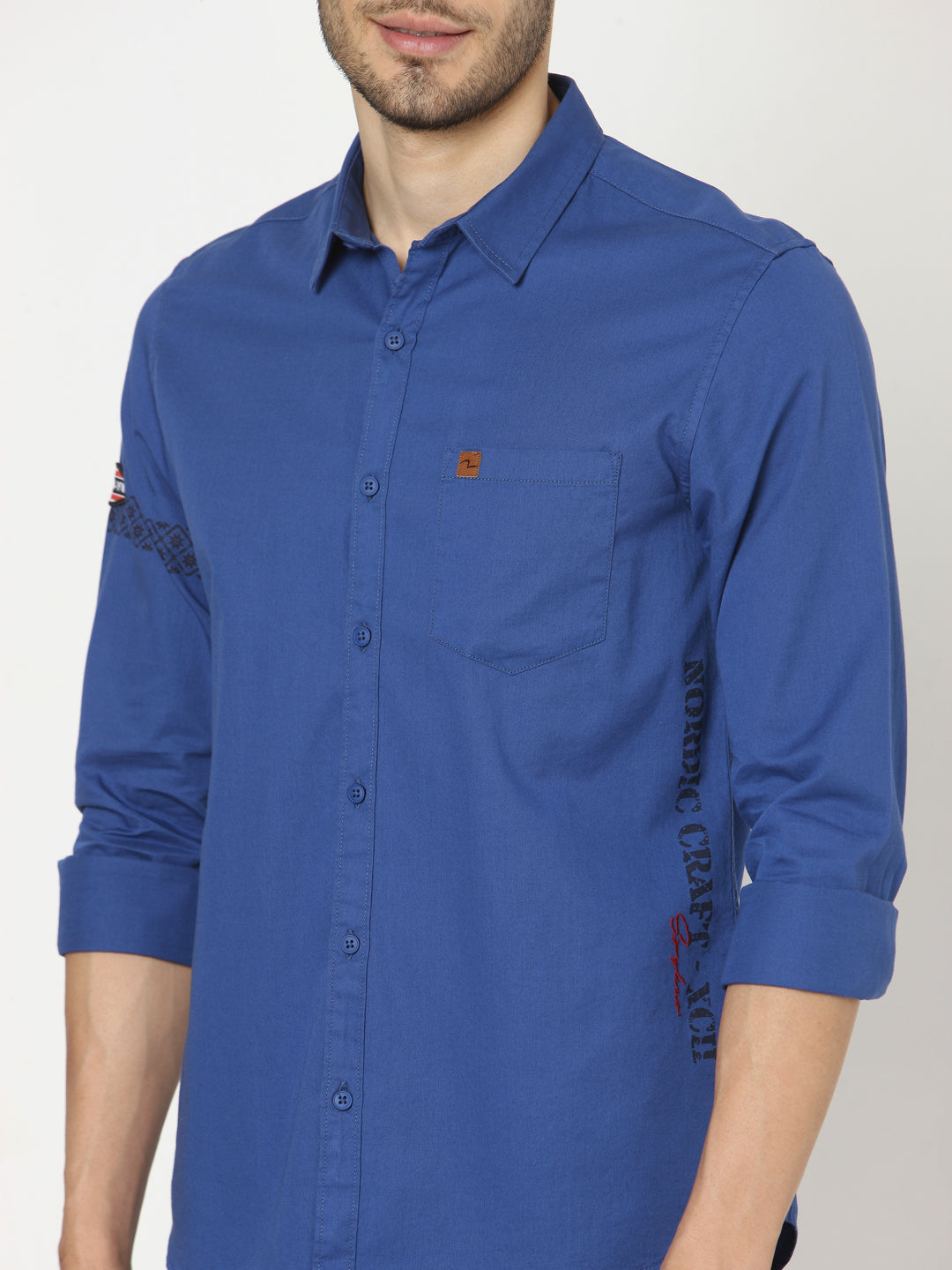 Spykar Slim Fit Men Blue Cotton Casual Shirts