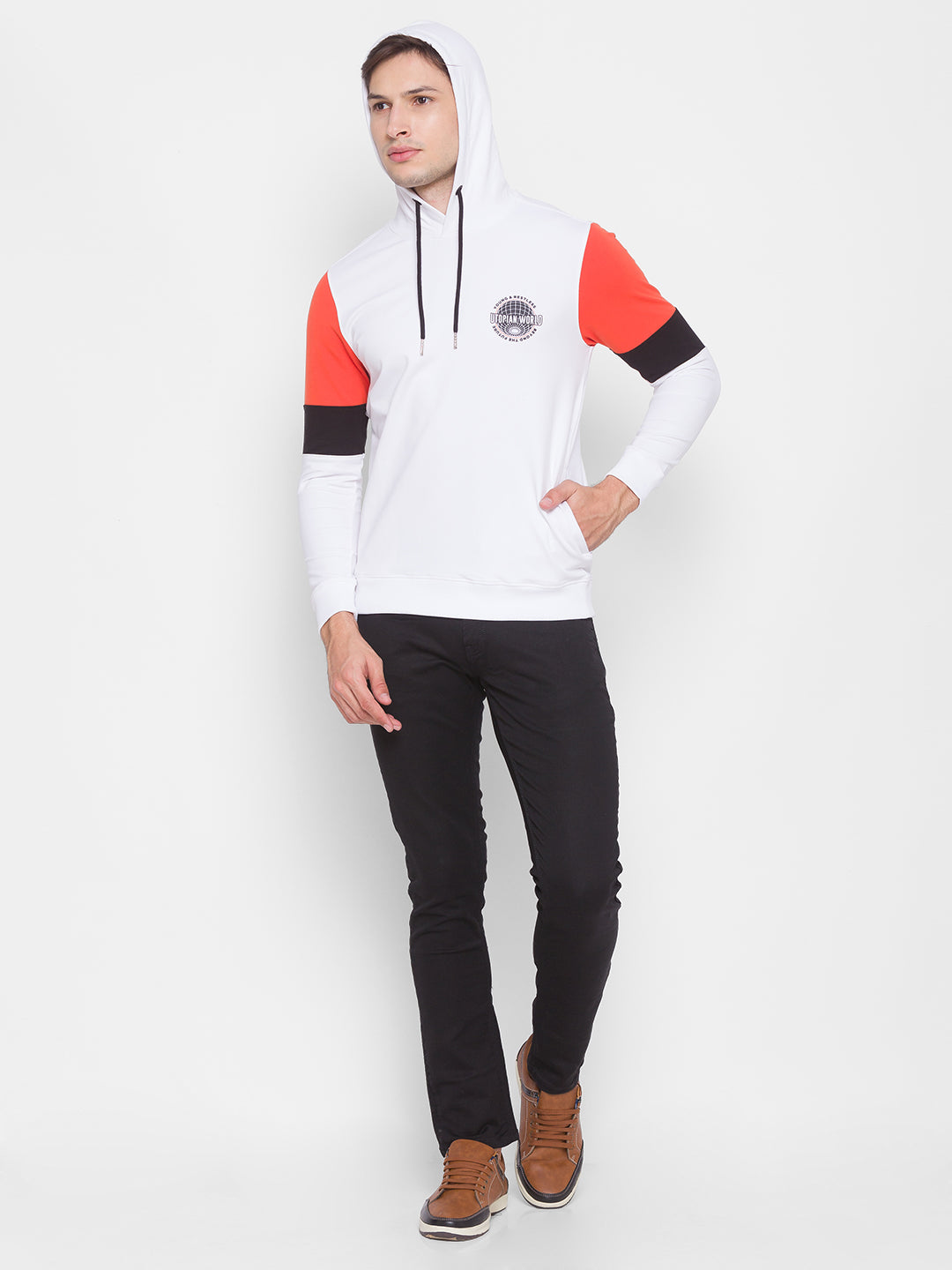 Spykar White Cotton Sweatshirt For Men