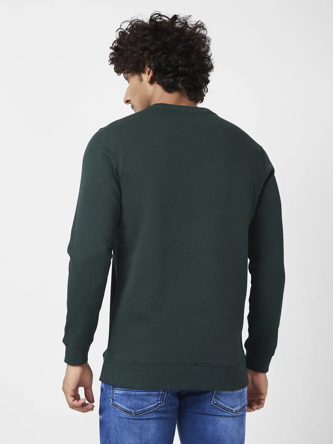 Spykar Men Bottle Green Blended Slim Fit Full Sleeve Round Neck Printed Casual Sweatshirt