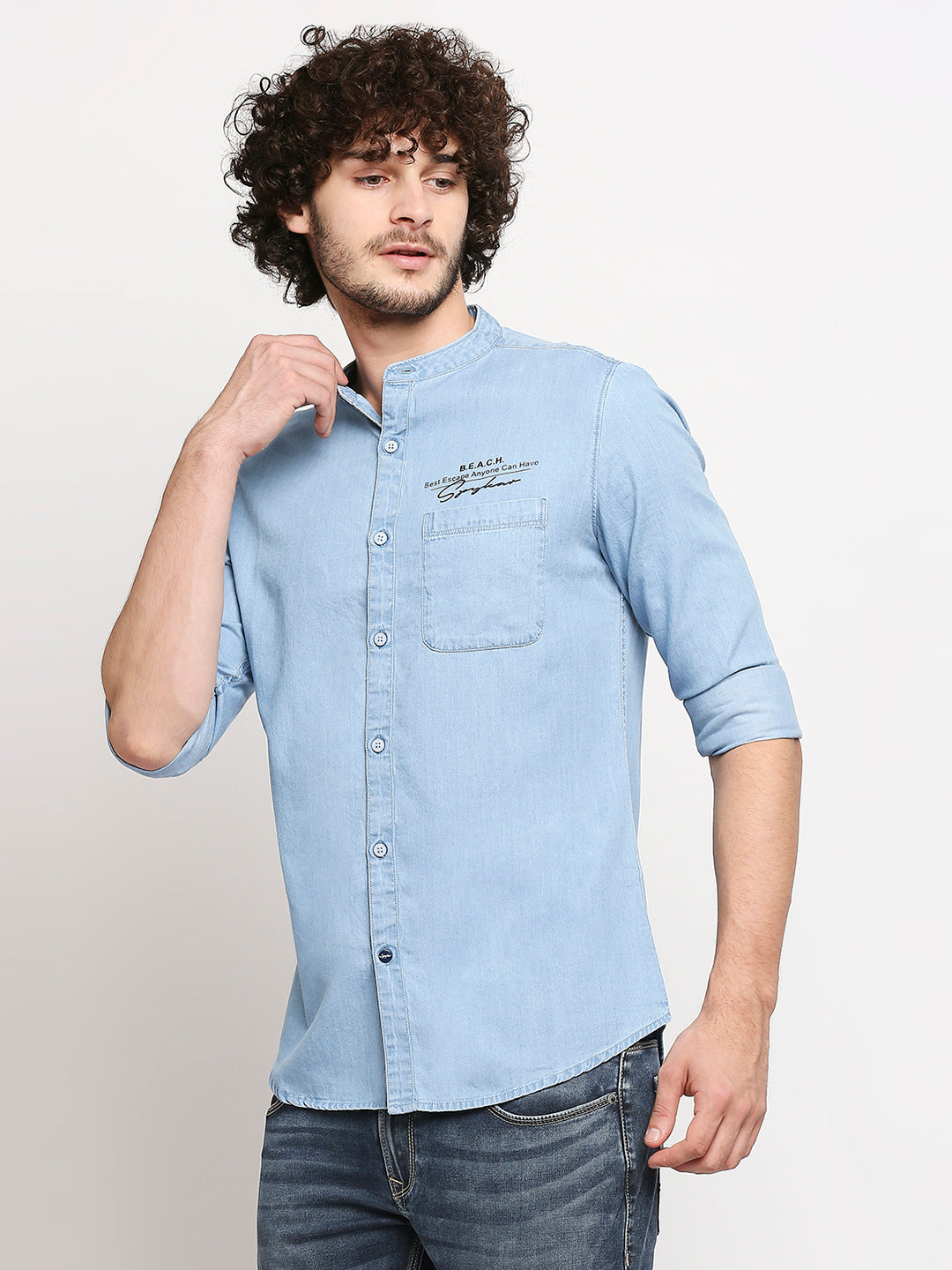 Spykar Men Lt Blue Cotton Shirts (Slim)