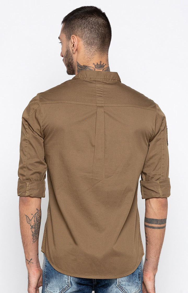 Spykar Men'S Brown Cotton Solid Casual Shirts