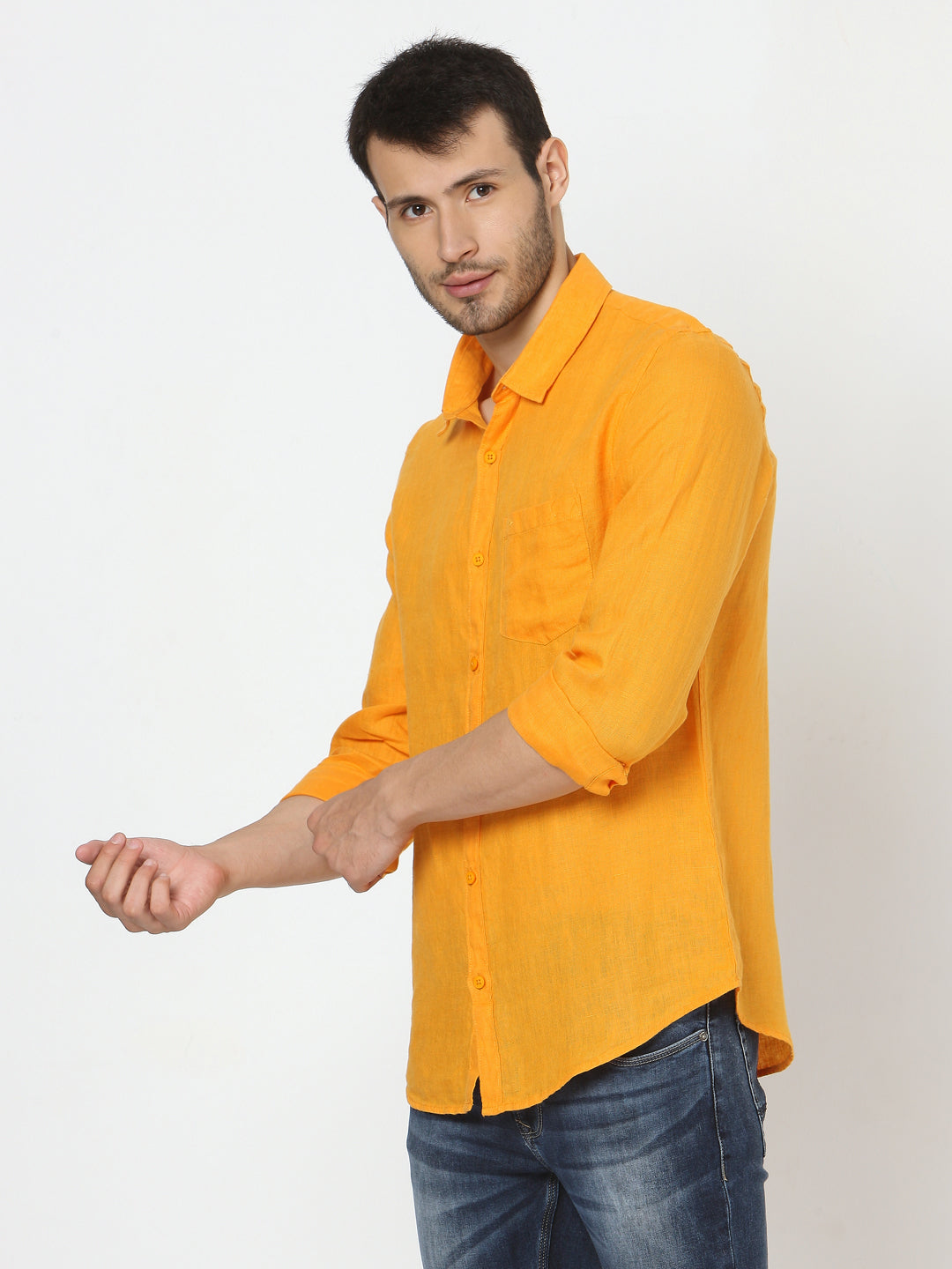 Spykar Slim Fit Men Yellow Cotton Casual Shirts