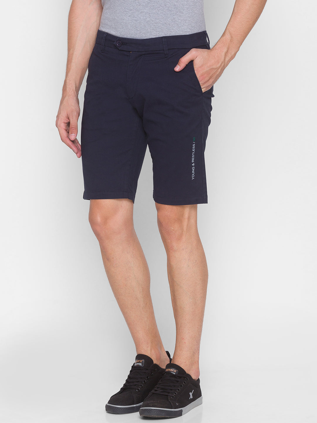 Spykar Men Blue Cotton Slim Fit Casual Shorts